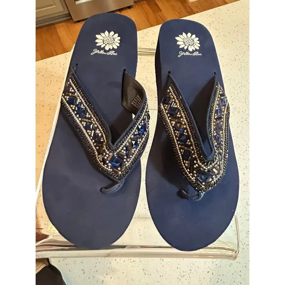 Yellow Box Blue Jeweled Leather Sandals - Women's 9.5 NWT - Picture 3 of 6